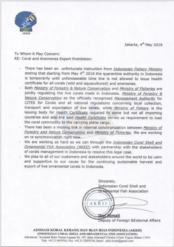 Indonesian Coral Ban
